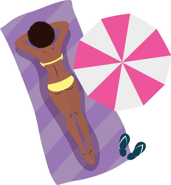 女孩卡通比基尼和雨伞上的毛巾图片下载