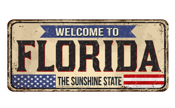 欢迎来到佛罗里达陈旧生锈的金属标识图片下载