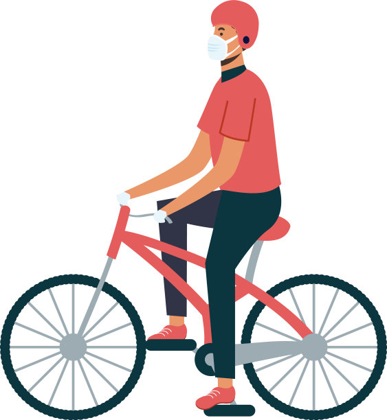 戴着面具骑自行车的送货员图片下载