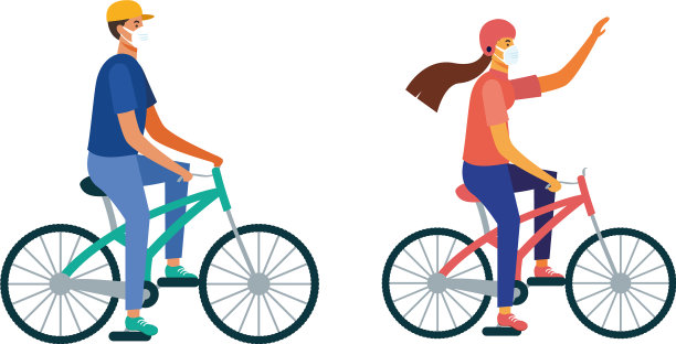 男人和女人戴着面具骑自行车设计图片下载