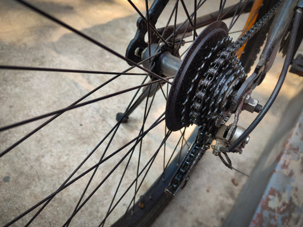 自行车后轮与齿轮系统的细节图片下载