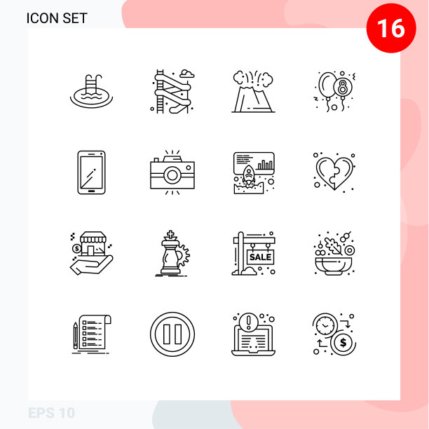 在智能手机8的网格上设置16个轮廓图片下载