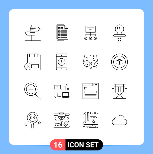 可编辑的线包16个简单的轮廓宝贝图片下载