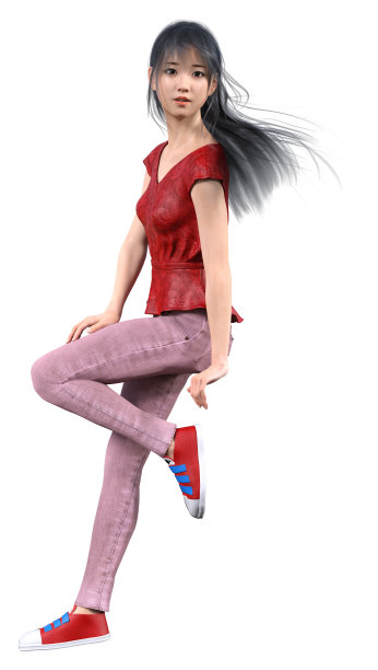 白色背景上的3D插图漂亮亚洲少女图片下载