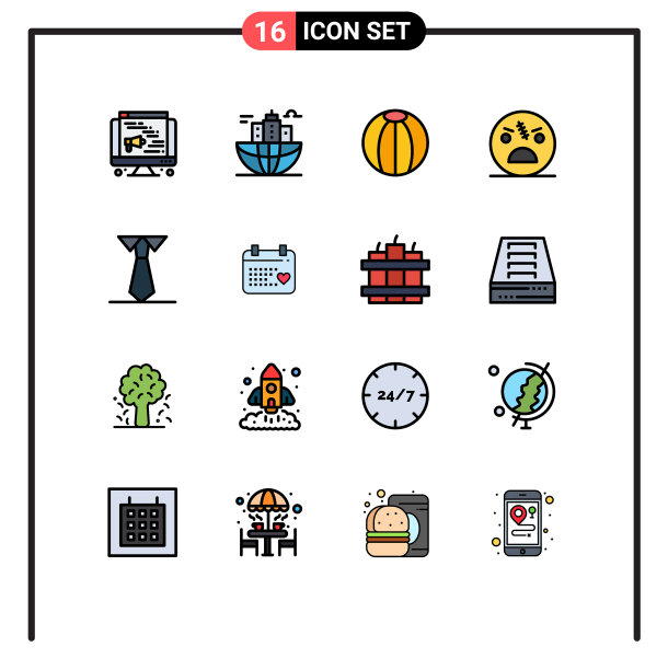 组16现代平面颜色填充线条集图片下载