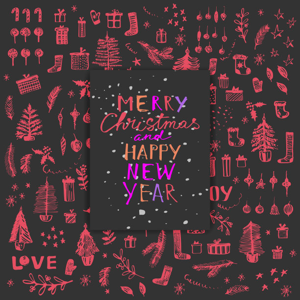 圣诞线艺术画在红色和书法图片下载