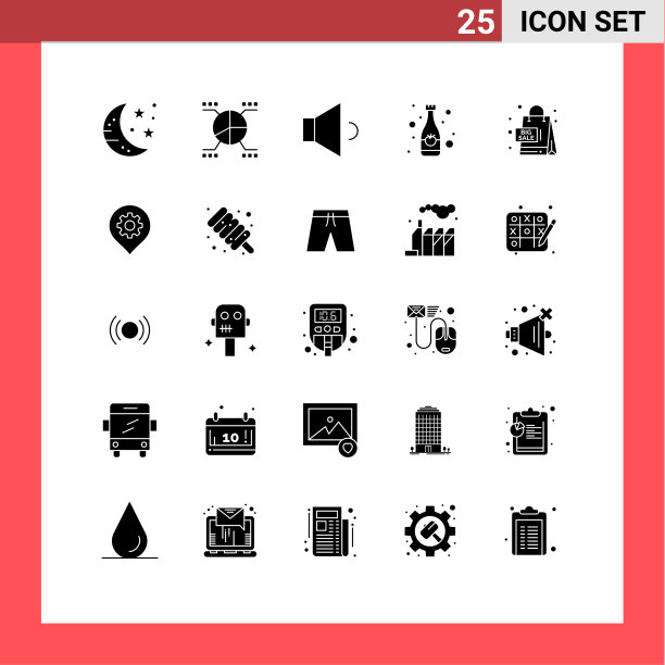 可编辑的线包25个简单的固体符号图片下载