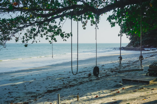 在安达曼海附近的热带海滩上荡秋千图片下载