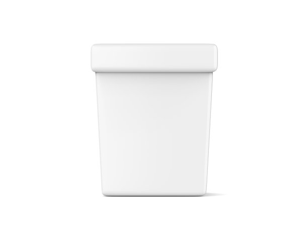 白色冰淇淋桶模型在孤立的白色背景，塑料盒的逼真渲染，3d插图图片下载