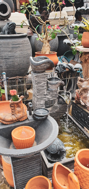 植物和装饰品的陶罐图片下载