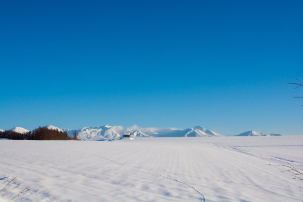 蓝天下的雪原和雪山图片下载
