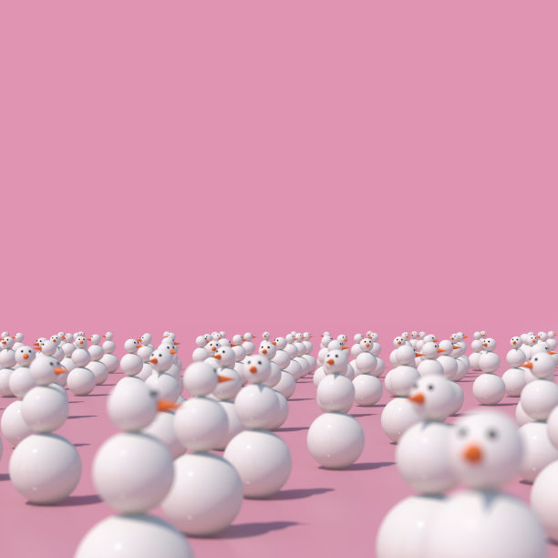 雪人,粉红色背景。硬光。抽象插图，3d渲染。图片下载
