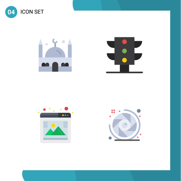 可编辑的线包4个简单的平面图标图片下载