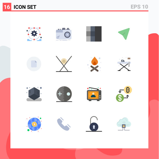 移动界面平面颜色设置16个象形图图片下载