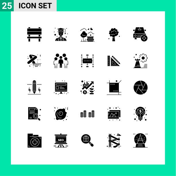 可编辑的线包25个简单的固体符号图片下载