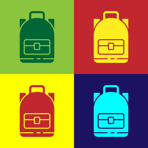 波普艺术徒步背包图标孤立的颜色图片下载