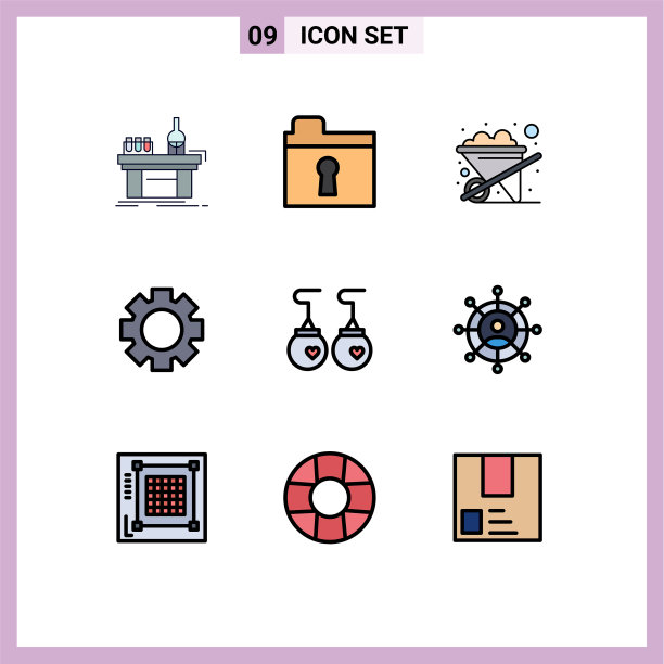 包装9个现代填充线和平色标志图片下载