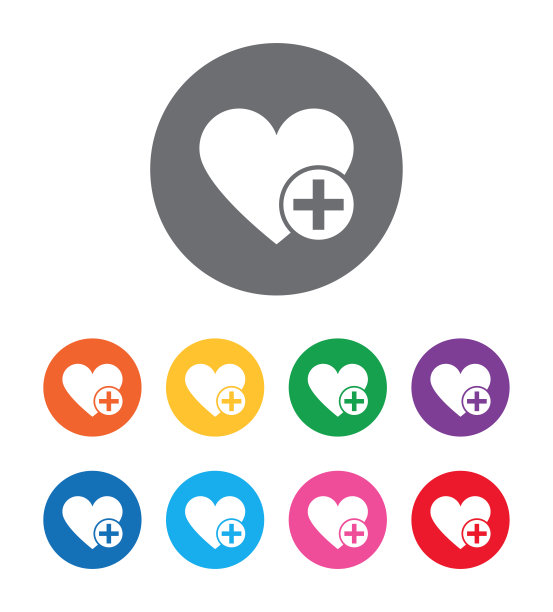 添加最喜欢的心形图标平面设计圆形按钮集插图图片下载