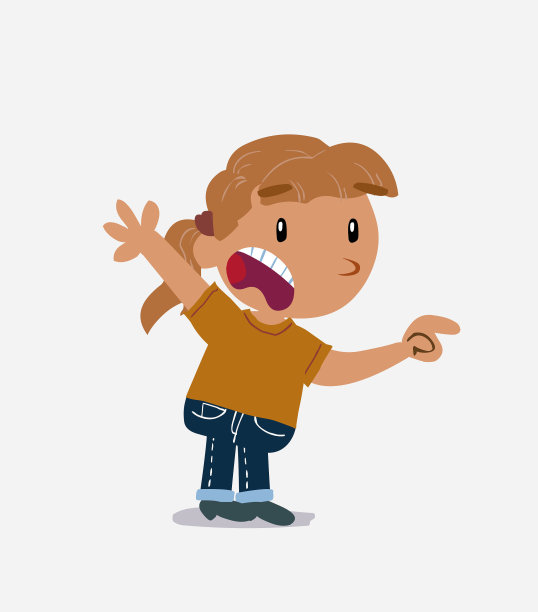 牛仔裤上的小女孩卡通形象愤怒地指着什么东西图片下载