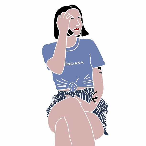 风白色女人与蓝色短图片下载