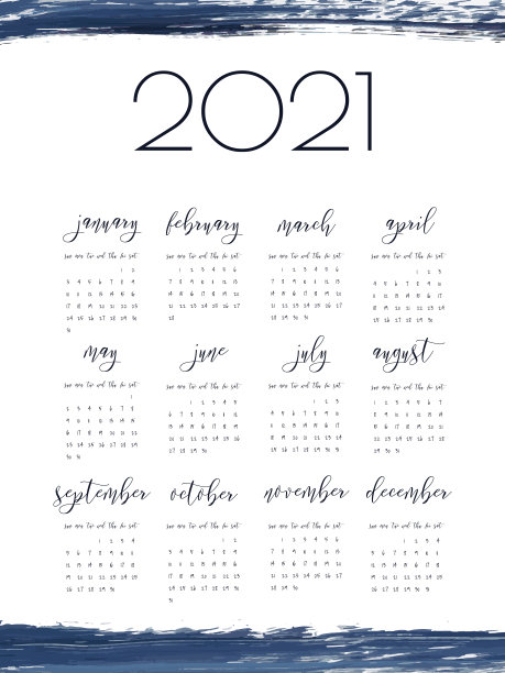 水彩墨水日历模板，2021年图片下载