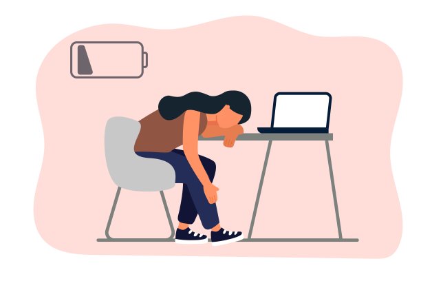情绪枯竭坐在工作地点使用电脑的女性图片下载