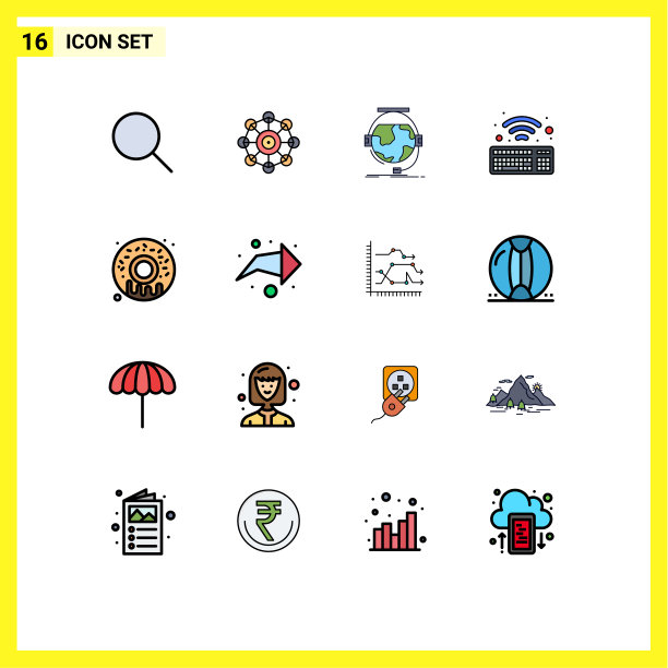 组16现代平面颜色填充线条集图片下载