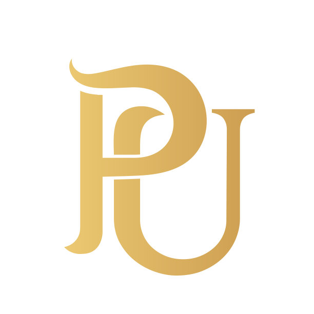 金色的PU字母字母孤立在白色。优雅的字母组合设计。图片下载