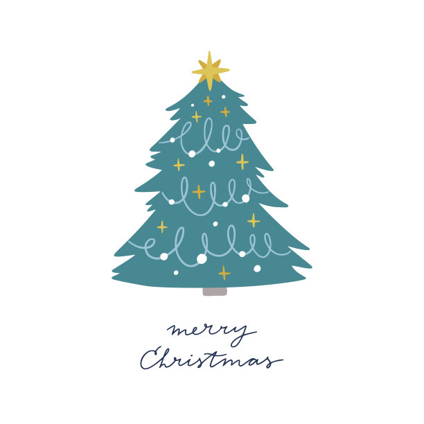 圣诞树矢量素材，圣诞快乐贺卡，白色背景上的节日圣诞树剪贴画图片下载