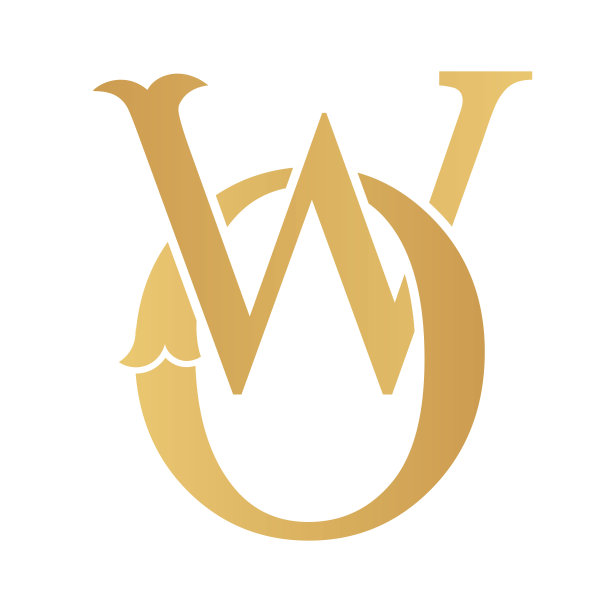 金色的OW字母在白色中隔离。优雅的字母组合设计。图片下载