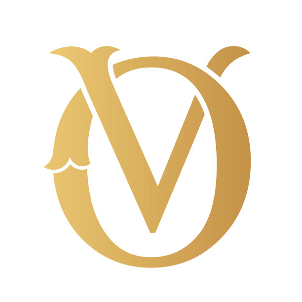 金色OV字母字母孤立在白色。优雅的字母组合设计。图片下载