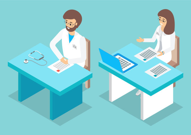 穿着制服的医生坐在办公室的桌子旁。医字验方图片下载