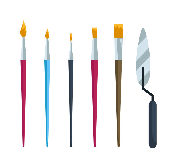 画家的画笔和抹刀孤立在白色上图片下载