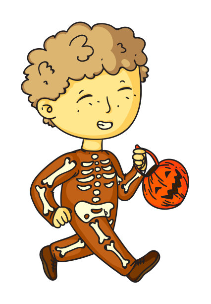 搞笑骷髅男孩万圣节服装上的白色孩子图片下载