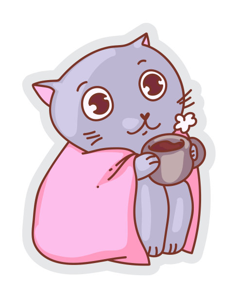 秋天的猫贴纸孤立在白色的背景图片下载