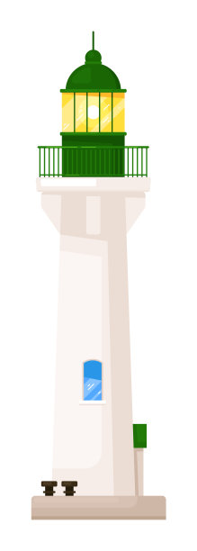 卡通灯塔照亮路径孤立在白色图片下载