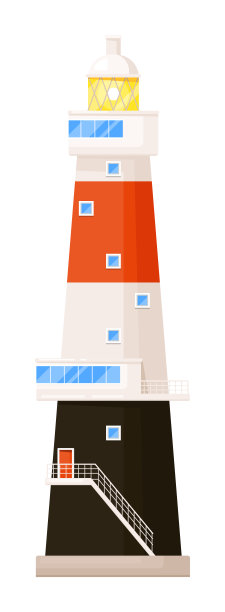 巨大的灯塔多层塔孤立在白色图片下载