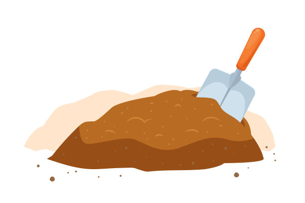 一把花园铲和泥土。孤立的矢量图图片下载
