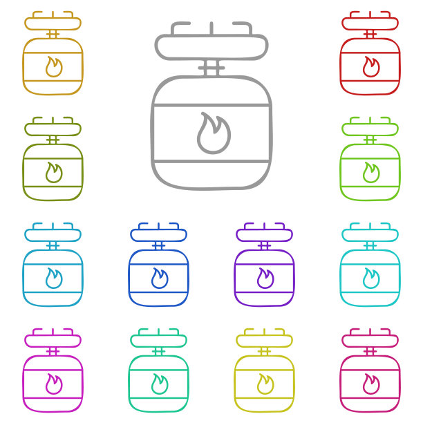 气瓶多色图标。简单的细线，轮廓向量的冒险ui和ux，网站或手机应用图片下载