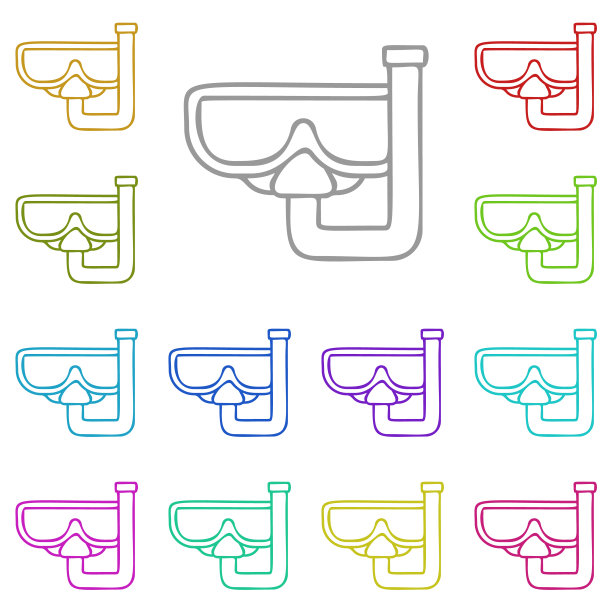 潜水员眼镜多色图标。简单的细线，轮廓向量的冒险ui和ux，网站或手机应用图片下载