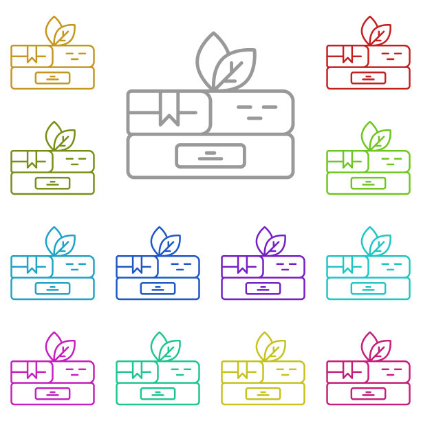 生物学彩色图标书籍（UI、UX、网站或移动应用适用）图片下载