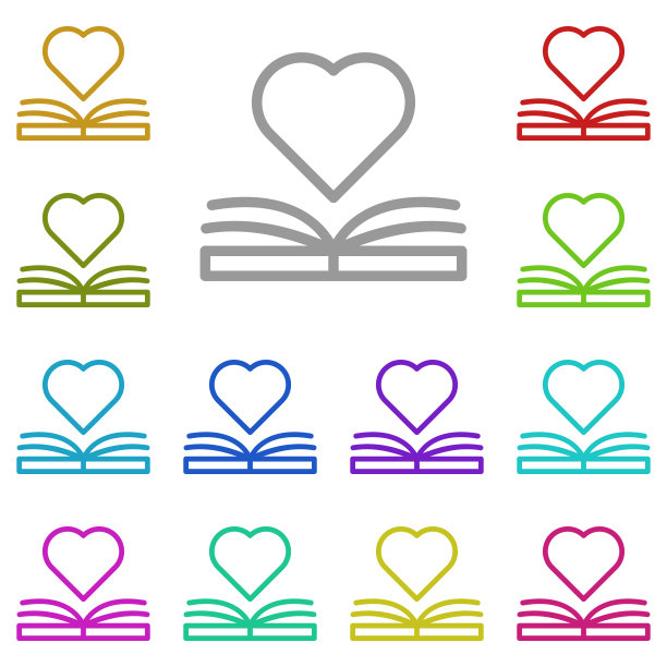 书，爱多色的图标。简单的细线，轮廓向量的书籍图标的用户界面和用户体验，网站或移动应用程序图片下载
