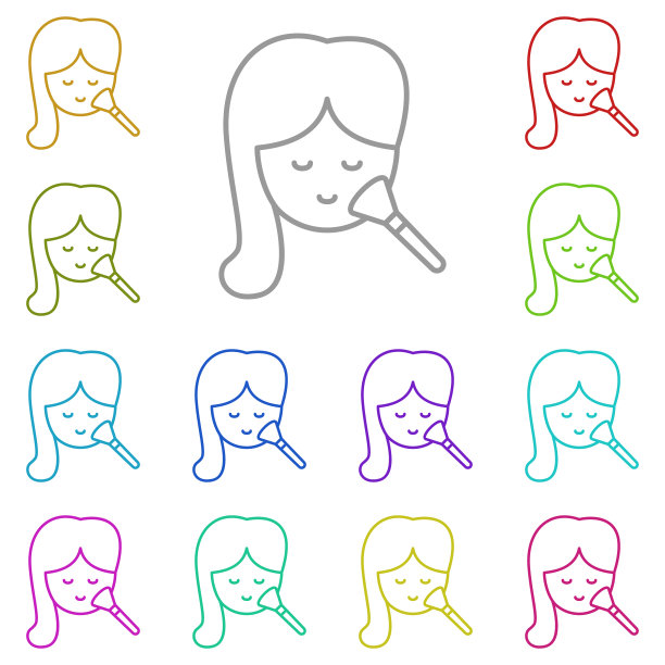 化妆、面部、女孩彩色图标。UI和UX、网站或移动应用适用的纤细轮廓美容图标图片下载