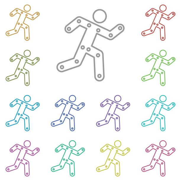 奔跑，男人，四肢，点多色图标。简单的细线，轮廓矢量骨损伤图标用户界面和用户体验，网站或手机应用程序图片下载