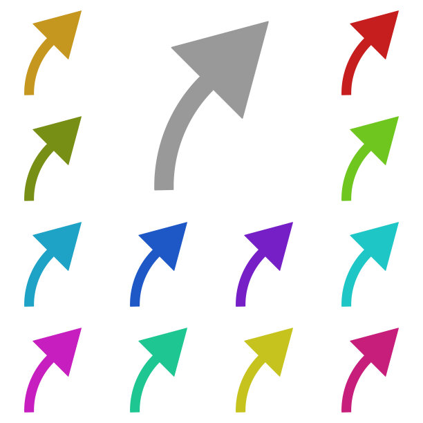 上箭头右圆多色图标。简单的字形，平面矢量箭头图标的用户界面和用户体验，网站或移动应用程序图片下载