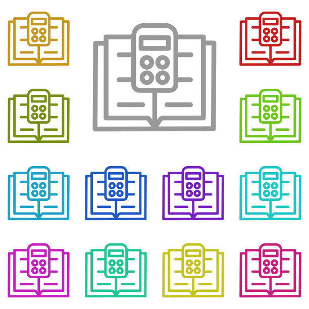 书本、数学多色图标。UI/UX书籍图标矢量图图片下载