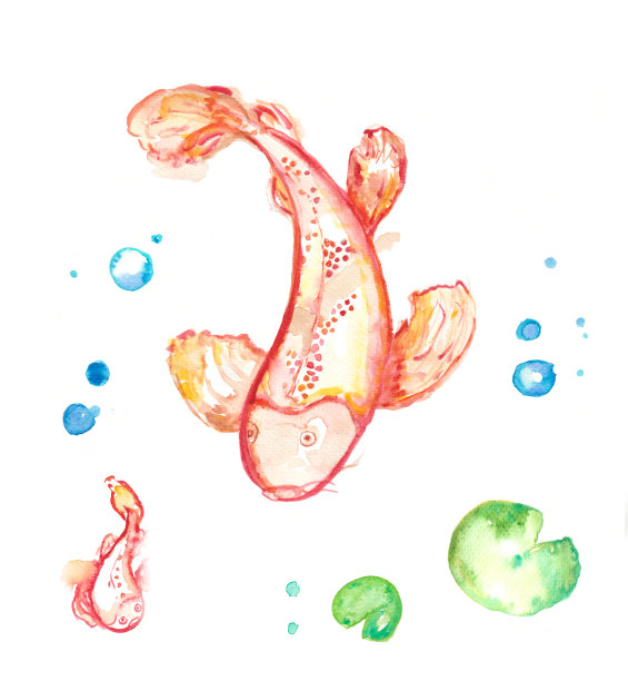 锦鲤鱼水彩插图图片下载