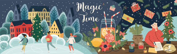 一套圣诞和新年快乐插图。矢量设计横幅。图片下载