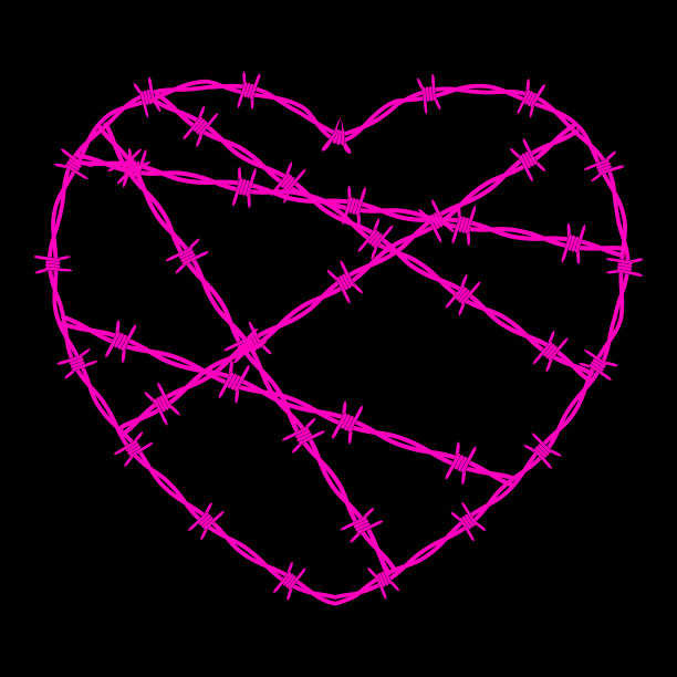 心形的结论符号，符号。铁丝网孤立在白色背景上。矢量图图片下载