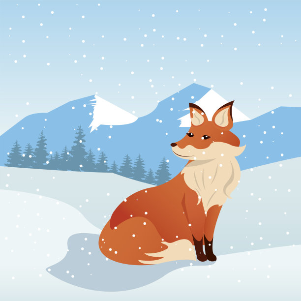 美丽的冬季风景与狐狸图片下载